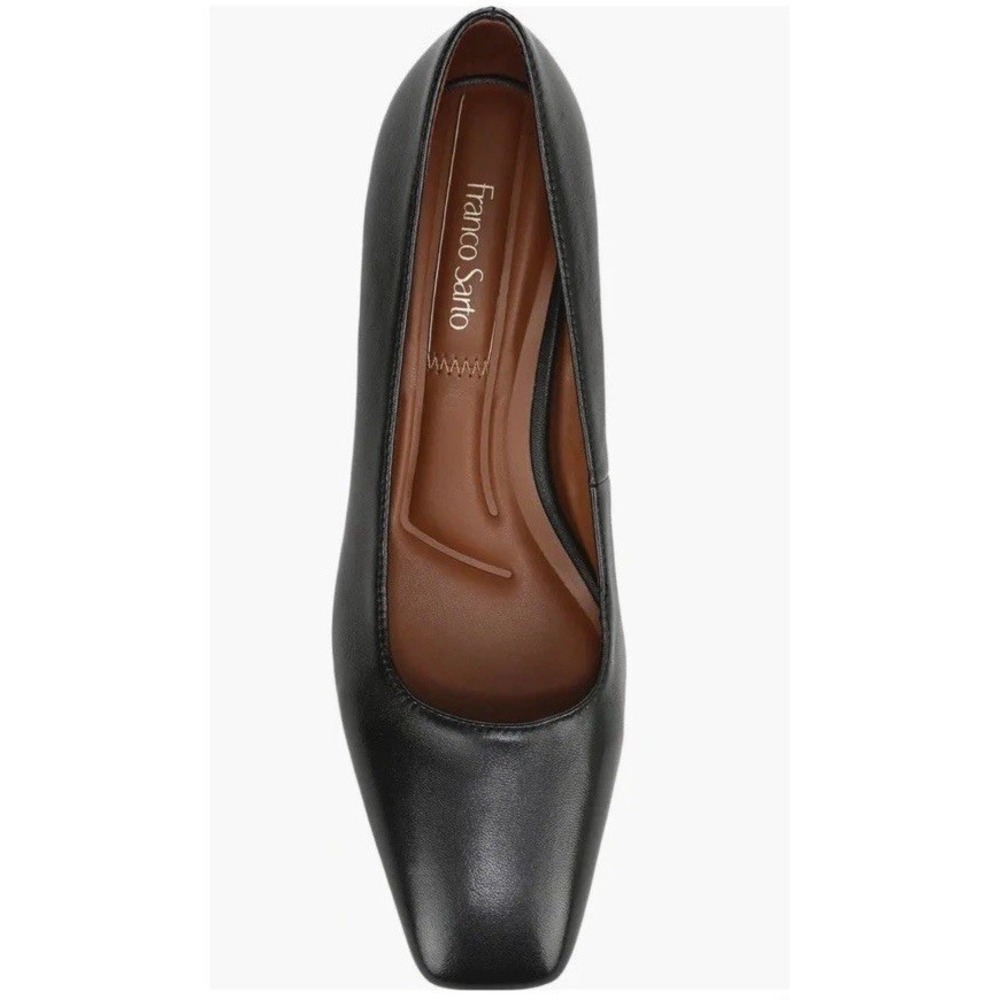 🖤 Franco Sarto Black Leather Low Block Heel Pumps – Size 7 - Picture 2 of 10